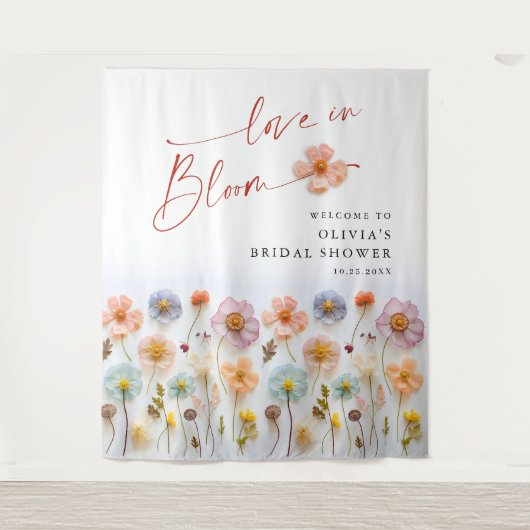 パステルエレガントピンクボホワイルドフラワーブライダルシャワー タペストリー (正面)