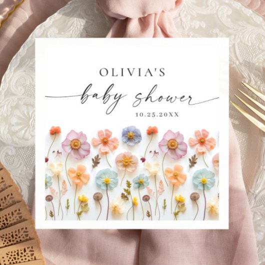 パステルエレガントピンクボホワイルドフラワーベビーシャワー スタンダードカクテルナプキン