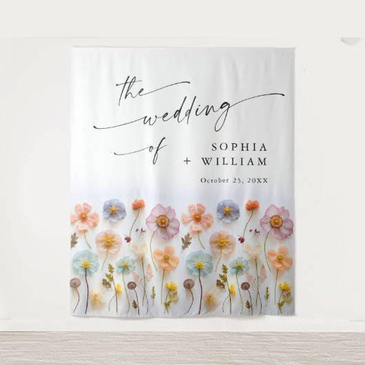 パステルエレガントピンクボホワイルドフラワー結婚ズ タペストリー (正面)