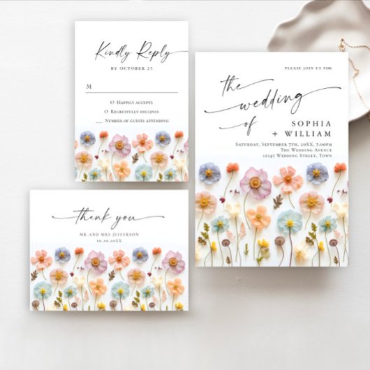 パステルエレガントピンクボホワイルドフラワー結婚ズ プレイスカード