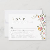 パステルエレガントピンクボホワイルドフラワー結婚ズ 出欠カード (正面)