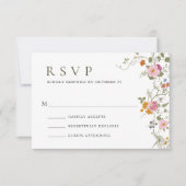 パステルエレガントピンクボホワイルドフラワー結婚ズ 出欠カード (正面)