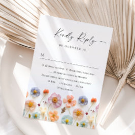 パステルエレガントピンクボホワイルドフラワー結婚ズ 出欠カード
