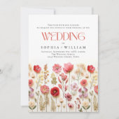 パステルエレガントピンクボホワイルドフラワー結婚ズ 招待状 (正面)