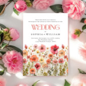 パステルエレガントピンクボホワイルドフラワー結婚ズ 招待状