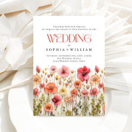 パステルエレガントピンクボホワイルドフラワー結婚ズ 招待状