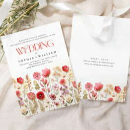パステルエレガントピンクボホワイルドフラワー結婚ズ 招待状