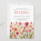 パステルエレガントピンクボホワイルドフラワー結婚ズ 招待状 (正面)