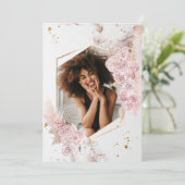 パステルエレガントピンクローズフローラ卒業写真 招待状 (スタンド正面)