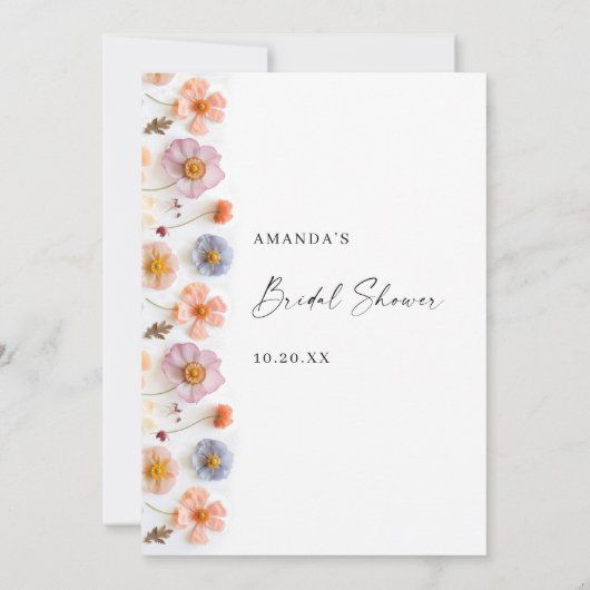 パステルエレガントピンクワイルドフラワーブライダルシャワーメニュー 招待状 (裏面)