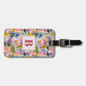 パステルエレガントピンク抽象芸術フローラモノグラムの ラゲッジタグ (正面横)