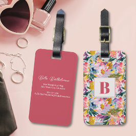 パステルエレガントピンク抽象芸術フローラモノグラムの ラゲッジタグ