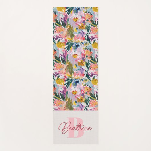 パステルエレガントピンク抽象芸術フローラ名モノグラム ヨガマット (正面)