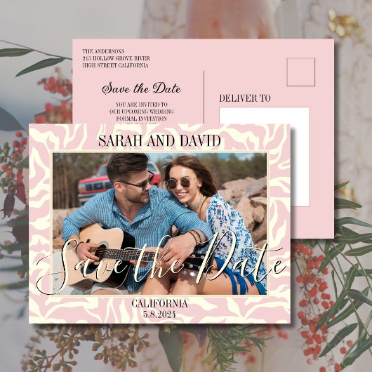 パステルエレガントピンク縁どス横景写真 ポストカード