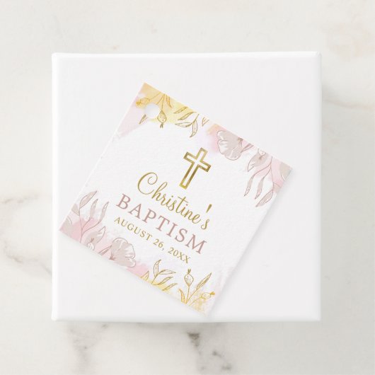 パステルエレガントピンク金ゴールドフローラガールバプテスマ フェイバータグ (インサイチュ)