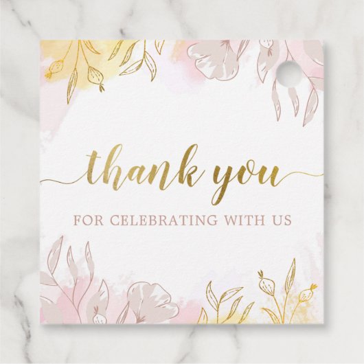 パステルエレガントピンク金ゴールドフローラガールバプテスマ フェイバータグ (裏面)