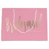 パステルエレガントピンク&バラ金ゴールド花嫁付き ラージペーパーバッグ (正面)