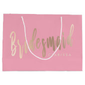 パステルエレガントピンク&バラ金ゴールド花嫁付き ラージペーパーバッグ (裏面)