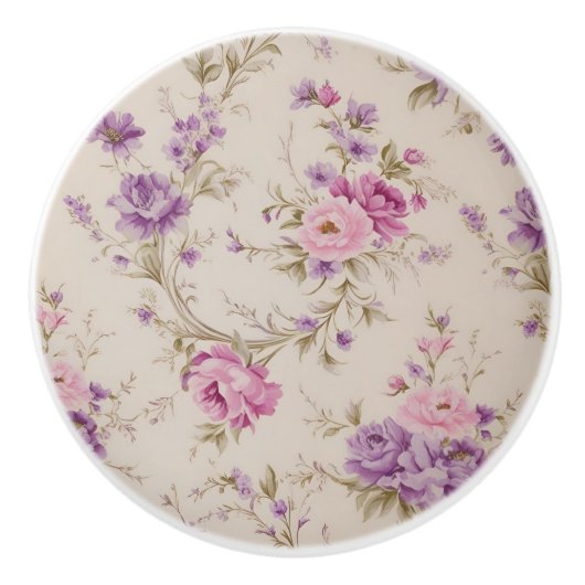 パステルエレガントピンク&パープルガーデン開花 セラミックノブ (正面)