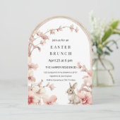 パステルエレガントピンク&ホワイトフローラアーチイースター 招待状 (スタンド正面)