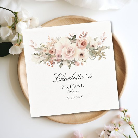 パステルエレガントフラワーブーケブライダルシャワー スタンダードカクテルナプキン