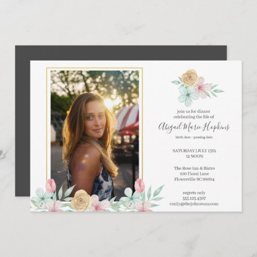 パステルエレガントフローラお祝いのライフ葬儀 サンキューカード (正面/裏面)