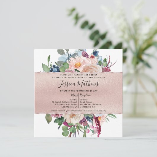 パステルエレガントフローラとバラ金ゴールドキンセアニラ 招待状 (スタンド正面)