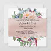 パステルエレガントフローラとバラ金ゴールドキンセアニラ 招待状 (正面)