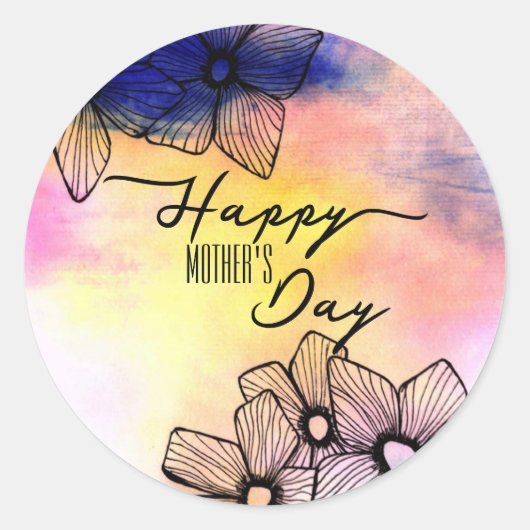 パステルエレガントフローラウォーターカラーマザーズデイ ラウンドシール (正面)