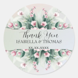 パステルエレガントフローラサンキューウェディングパーティー ラウンドシール