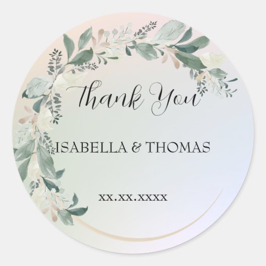 パステルエレガントフローラサンキューウェディングパーティー ラウンドシール (正面)