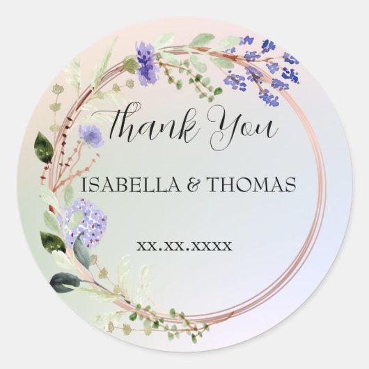 パステルエレガントフローラサンキューウェディングパーティー ラウンドシール (正面)