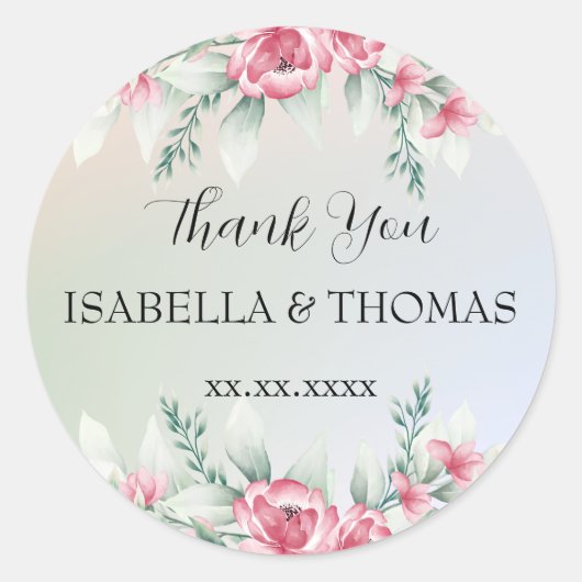 パステルエレガントフローラサンキューウェディングパーティー ラウンドシール (正面)