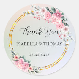パステルエレガントフローラサンキューウェディングパーティー ラウンドシール