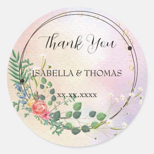 パステルエレガントフローラサンキューウェディングパーティー ラウンドシール (正面)
