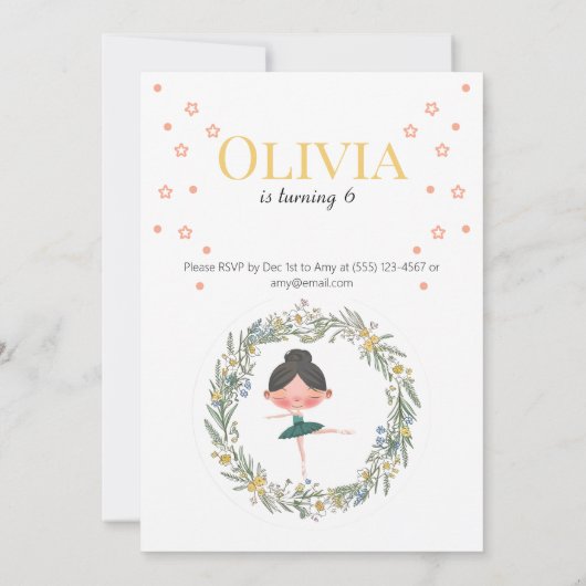 パステルエレガントフローラバレエ誕生日デザイン 招待状 (裏面)