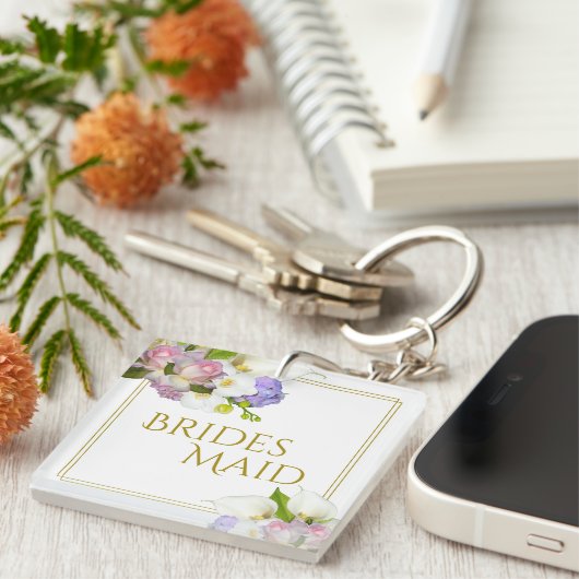パステルエレガントフローラブライデスメイド結婚式の引き出物 キーホルダー (正面右)