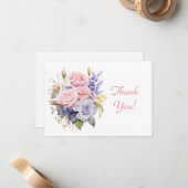 パステルエレガントフローラブーケサンキューフラット ノートカード (正面/裏面インサイチュ)