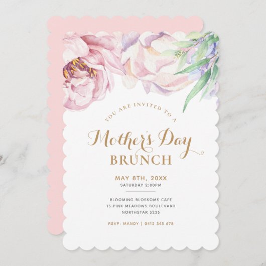 パステルエレガントフローラマザーズデイブランチ 招待状 (正面/裏面)