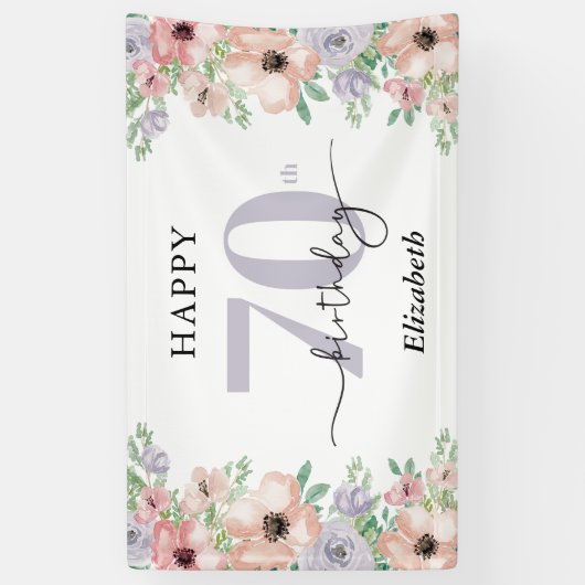 パステルエレガントフローラ70th誕生日パーティー 横断幕 (縦)