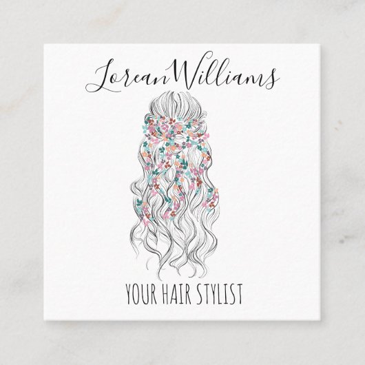 パステルエレガントブライドヘアスタイリングフローラ スクエア名刺 (正面)