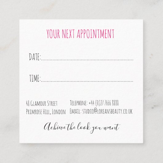 パステルエレガントブライドヘアスタイリングフローラ 予約カード (裏面)