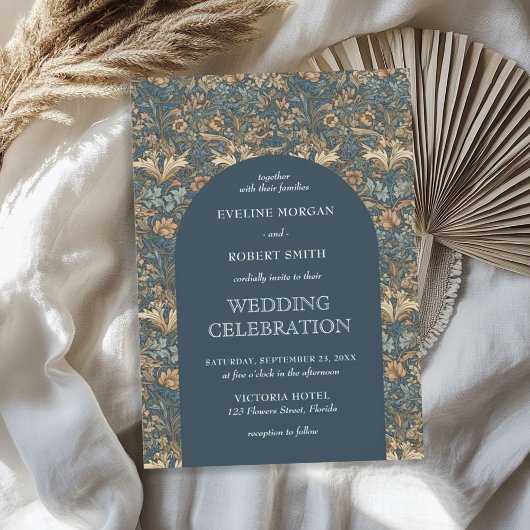 パステルエレガントブルーアイボリーフローラアールヌーボー 招待状