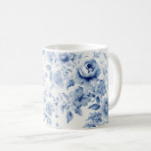 パステルエレガントブルーウォーターカラーバラ コーヒーマグカップ (正面右)