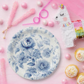 パステルエレガントブルーウォーターカラーバラ ペーパープレート (パーティー)