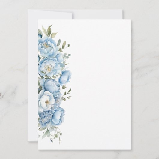 パステルエレガントブルーウォーターカラーフローラ結婚ズ 招待状 (裏面)