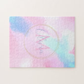 パステルエレガントブルーピンクウォーター絵画カラー ジグソーパズル (横)