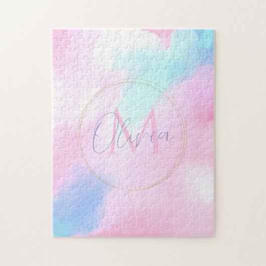 パステルエレガントブルーピンクウォーター絵画カラー ジグソーパズル (縦)