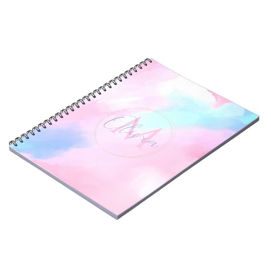 パステルエレガントブルーピンクウォーター絵画カラー ノートブック (左側)