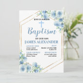 パステルエレガントブルーフローラバプテスマ招待状 招待状 (スタンド正面)